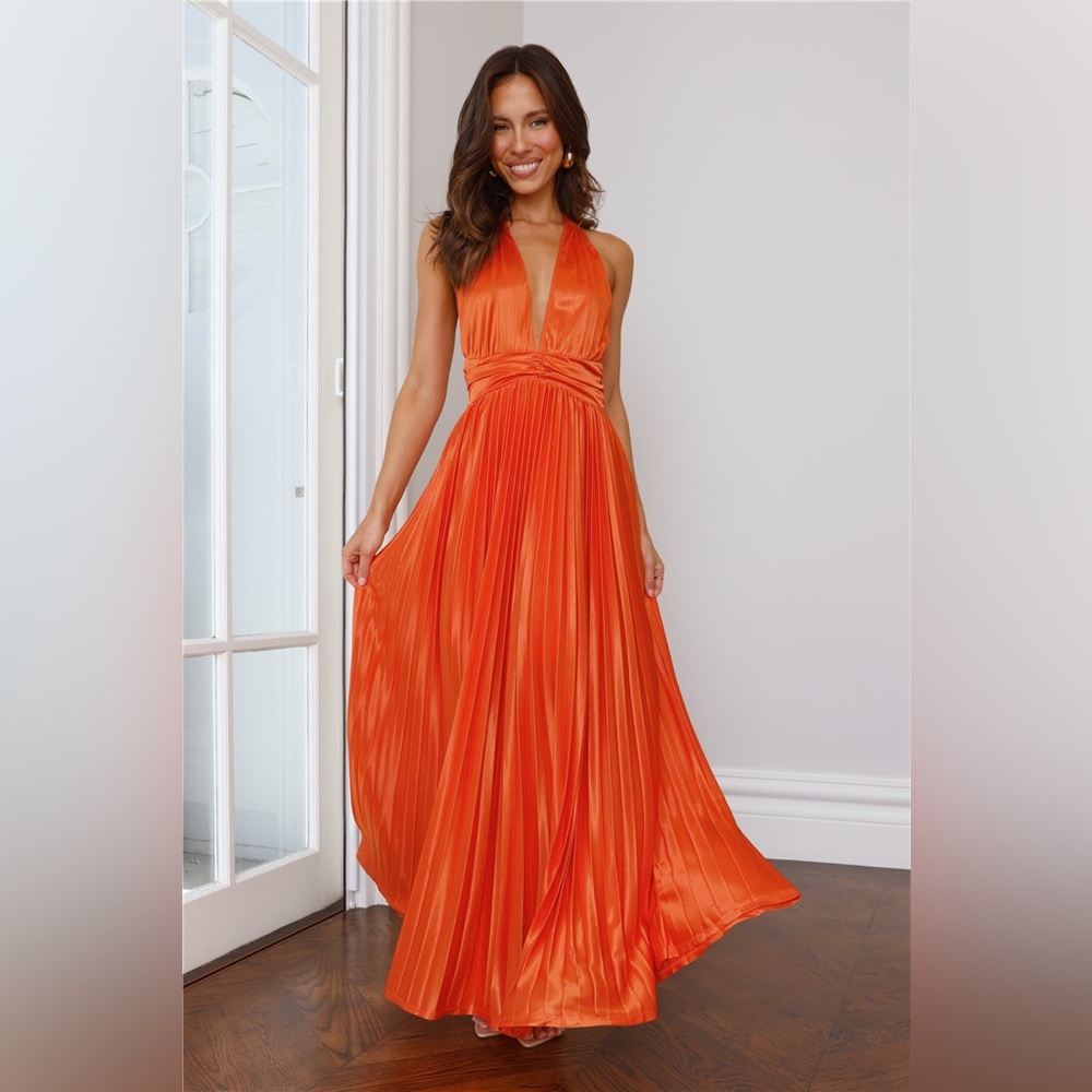 Elegant Orange Halter Maxi Dress